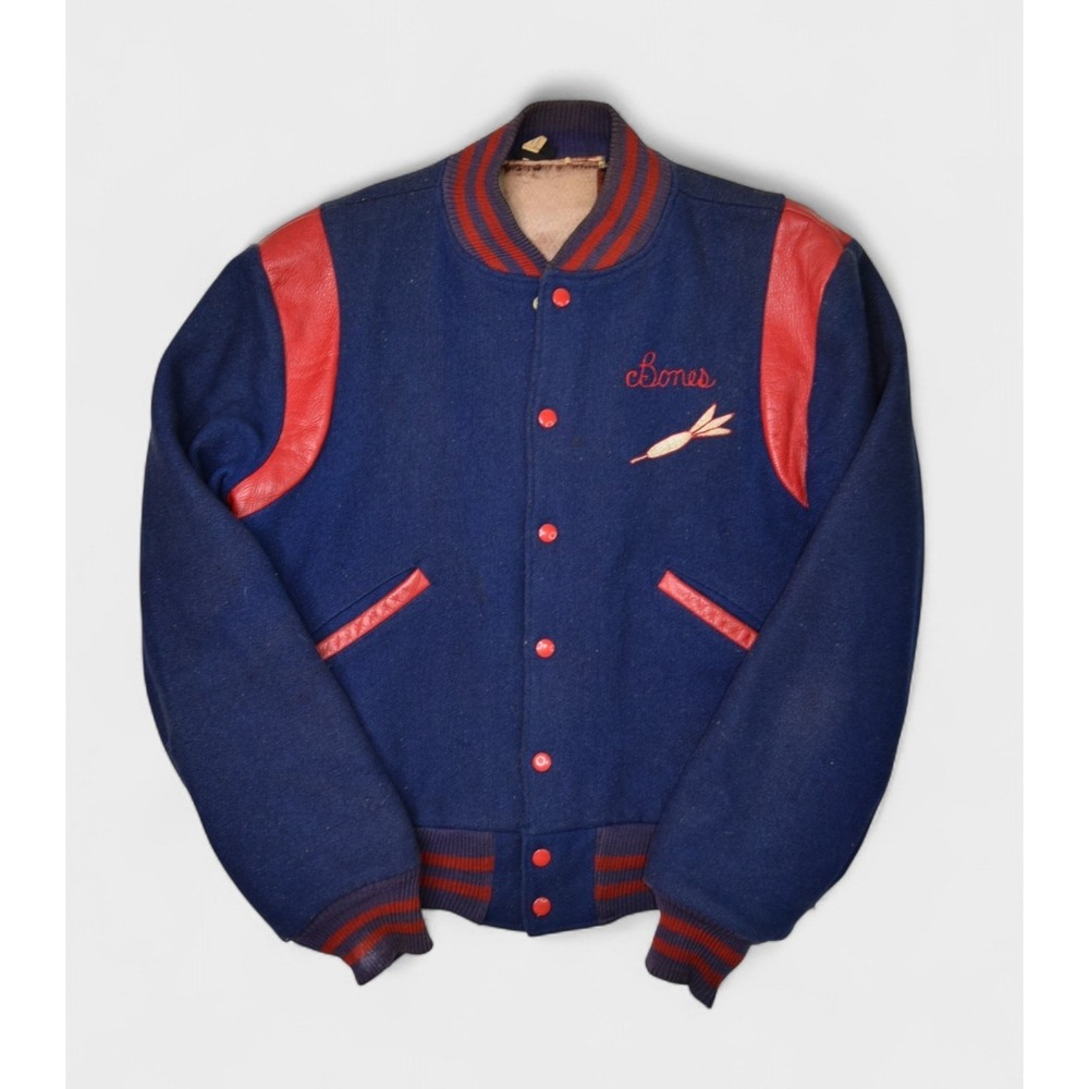 Vintage Butwin Jacket Mens 38 Small Blue Wool Varsity Bomber Chain Stitched USA